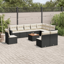 11 részes fekete polyrattan kerti ülőgarnitúra párnákkal kerti bútor