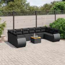  11 részes fekete polyrattan kerti ülőgarnitúra párnákkal kerti bútor