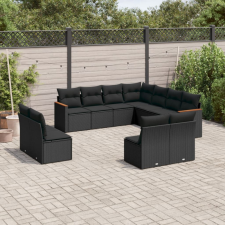 11 részes fekete polyrattan kerti ülőgarnitúra párnákkal kerti bútor