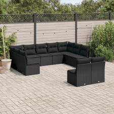 11 részes fekete polyrattan kerti ülőgarnitúra párnákkal kerti bútor