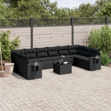  11 részes fekete polyrattan kerti ülőgarnitúra párnákkal kerti bútor