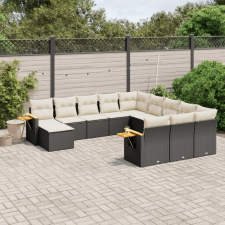  11 részes fekete polyrattan kerti ülőgarnitúra párnákkal kerti bútor