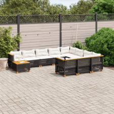  11 részes fekete polyrattan kerti ülőgarnitúra párnákkal kerti bútor