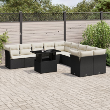  11 részes fekete polyrattan kerti ülőgarnitúra párnákkal kerti bútor