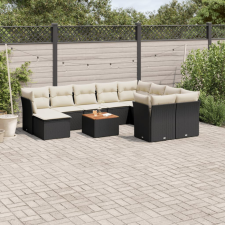 11 részes fekete polyrattan kerti ülőgarnitúra párnákkal kerti bútor