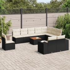 11 részes fekete polyrattan kerti ülőgarnitúra párnákkal kerti bútor