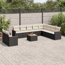  11 részes fekete polyrattan kerti ülőgarnitúra párnákkal kerti bútor