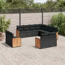  11 részes fekete polyrattan kerti ülőgarnitúra párnákkal kerti bútor