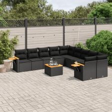  11 részes fekete polyrattan kerti ülőgarnitúra párnákkal kerti bútor
