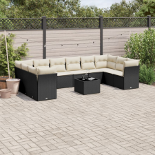 11 részes fekete polyrattan kerti ülőgarnitúra párnákkal kerti bútor