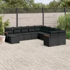  11 részes fekete polyrattan kerti ülőgarnitúra párnákkal kerti bútor