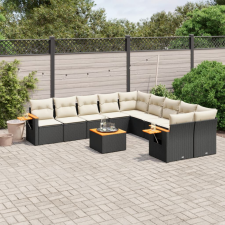 11 részes fekete polyrattan kerti ülőgarnitúra párnákkal kerti bútor