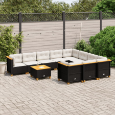  11 részes fekete polyrattan kerti ülőgarnitúra párnákkal kerti bútor