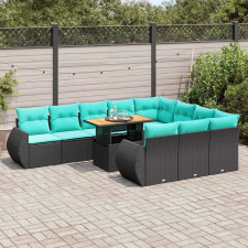  11 részes fekete polyrattan kerti ülőgarnitúra párnákkal kerti bútor