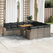  11 részes szürke polyrattan akácfa kerti ülőgarnitúra párnákkal kerti bútor
