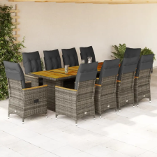  11 részes szürke polyrattan kerti bisztrógarnitúra párnákkal kerti bútor