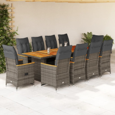  11 részes szürke polyrattan kerti bisztrógarnitúra párnákkal kerti bútor