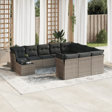 11 részes szürke polyrattan kerti ülőgarnitúra párnákkal kerti bútor