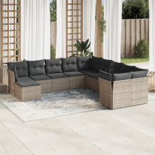 11 részes szürke polyrattan kerti ülőgarnitúra párnákkal kerti bútor