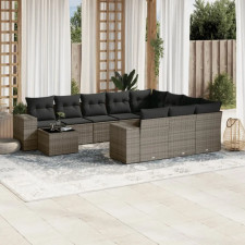  11 részes szürke polyrattan kerti ülőgarnitúra párnákkal kerti bútor