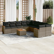 11 részes szürke polyrattan kerti ülőgarnitúra párnákkal kerti bútor
