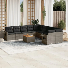  11 részes szürke polyrattan kerti ülőgarnitúra párnákkal kerti bútor