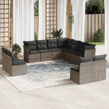 11 részes szürke polyrattan kerti ülőgarnitúra párnákkal kerti bútor