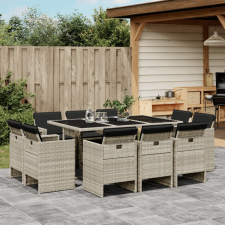  11 részes világosszürke polyrattan kerti ülőgarnitúra párnákkal kerti bútor