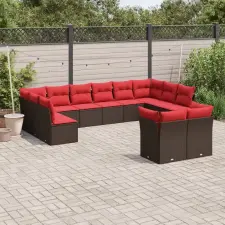  12 db barna polyrattan kerti kanapégarnitúra párnákkal kerti bútor