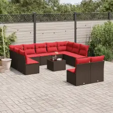  12 db barna polyrattan kerti kanapégarnitúra párnákkal kerti bútor