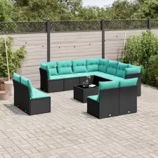  12 db fekete polyrattan kerti kanapégarnitúra párnákkal kerti bútor