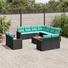  12 db fekete polyrattan kerti kanapégarnitúra párnákkal kerti bútor