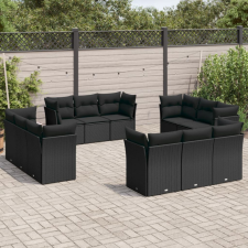  12 részes fekete polyrattan kerti ülőgarnitúra párnákkal kerti bútor