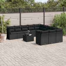 12 részes fekete polyrattan kerti ülőgarnitúra párnákkal kerti bútor