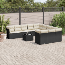  12 részes fekete polyrattan kerti ülőgarnitúra párnákkal kerti bútor