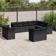 12 részes fekete polyrattan kerti ülőgarnitúra párnákkal kerti bútor