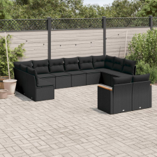 12 részes fekete polyrattan kerti ülőgarnitúra párnákkal kerti bútor