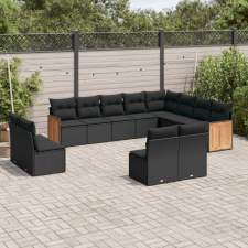 12 részes fekete polyrattan kerti ülőgarnitúra párnákkal kerti bútor