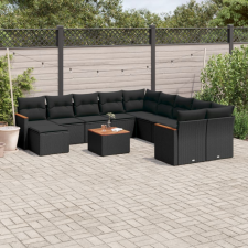  12 részes fekete polyrattan kerti ülőgarnitúra párnákkal kerti bútor