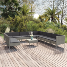  12 részes szürke polyrattan kerti ülőgarnitúra párnákkal kerti bútor