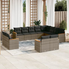  12 részes szürke polyrattan kerti ülőgarnitúra párnákkal kerti bútor