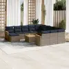  13 db szürke polyrattan kerti kanapégarnitúra párnákkal