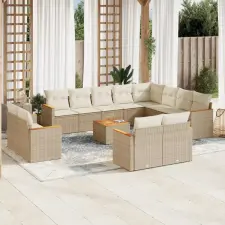  13 részes bézs polyrattan kerti ülőgarnitúra párnákkal kerti bútor