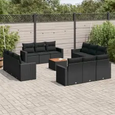  13 részes fekete polyrattan kerti ülőgarnitúra párnákkal kerti bútor