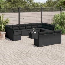 14 részes fekete polyrattan kerti ülőgarnitúra párnákkal kerti bútor