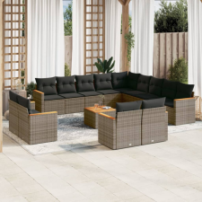 14 részes szürke polyrattan kerti ülőgarnitúra párnákkal kerti bútor