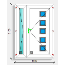  150x210 aszimmetrikus kétszárnyú üveg+üveges paneles bejárati ajtó Rehau Sinego 80 nyílászáró