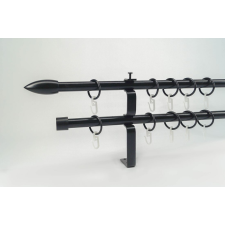 16 mm Ø Memphis karnis szett, 2 soros, fekete, lapostartóval (120 cm) karnis, függönyrúd
