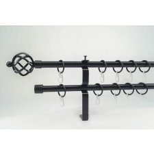 16 mm Ø Szeged karnis szett, 2 soros, fekete, lapostartóval (120 cm) karnis, függönyrúd