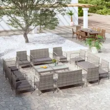  16 részes szürke polyrattan kerti ülőgarnitúra párnákkal kerti bútor